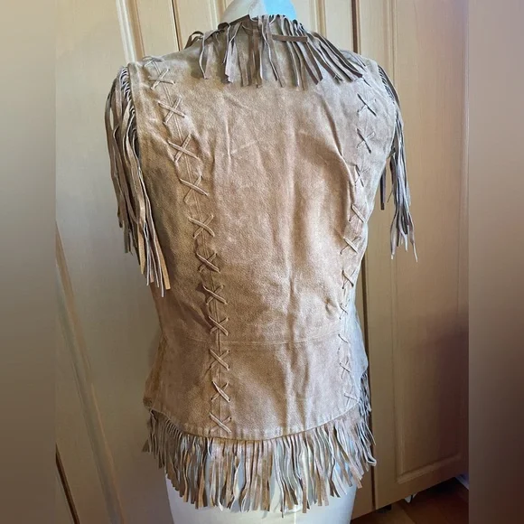 Vintage Rampage Tan Leather Fringe Vest - Picture 3 of 3
